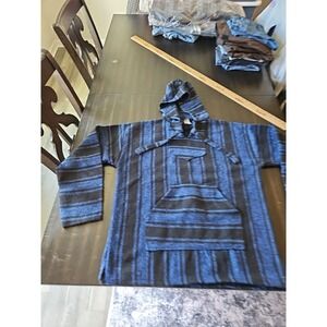 Mexican Baja Jerga Blanket Hoodie Unisex XL Striped Poncho Drug Rug Molina